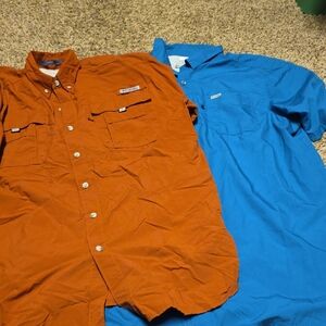 Columbia Men's Casual Button Down Shirts in Rust and Sky Blue